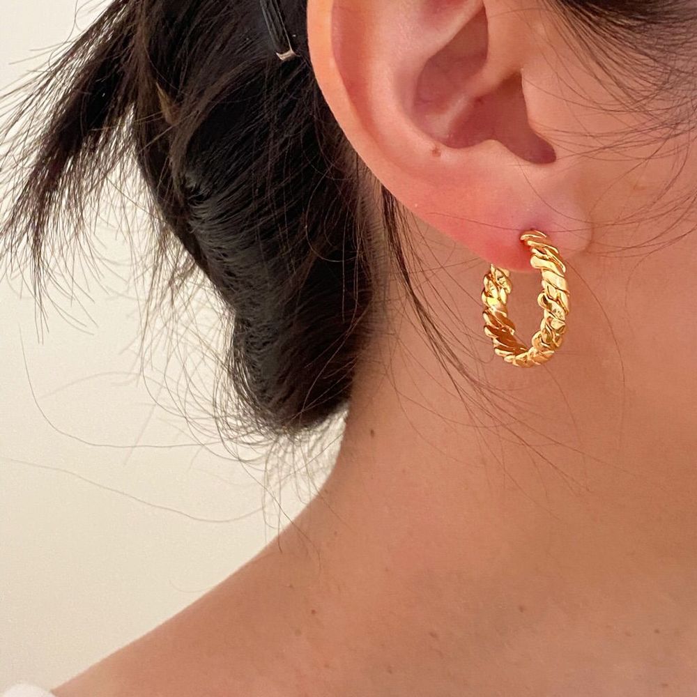 18K Thick Gold Plated Delicate Weaved Rope Earrings - Picture 6 of 10